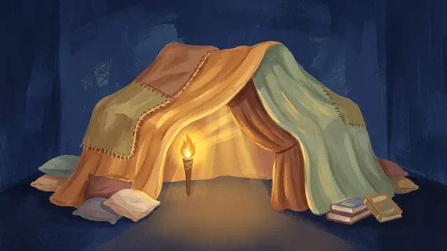 Cover illustration for a personalised children's story about a first sleepover